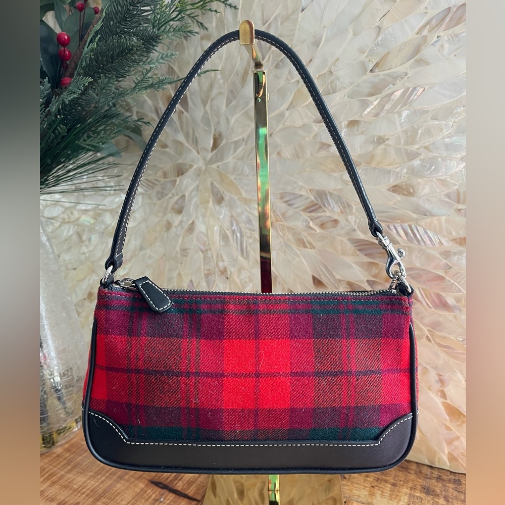 COACH Leather and Tartan Fabric Convertible Handbag Wristlet Purse Clutch NWOT - Picture 2 of 14